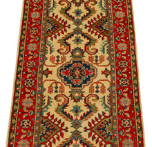Carica l'immagine nel visualizzatore di Gallery, Runner Hand knotted carpet Ghazni Chubi Beige / Red Colors 280x80 CM