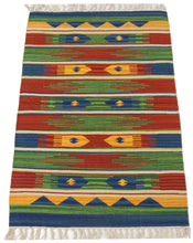 Load image into Gallery viewer, Kilim Autentico Originale Fatto a Mano, Reversibile, 100% cotone 90x60 cm
