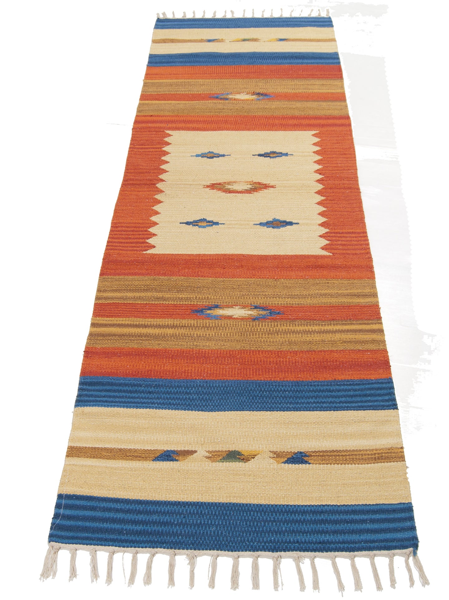 Kilim indiano autentico moderno e originale, fatto a mano, 200x60 cm