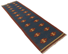 Load image into Gallery viewer, Kilim in lana autentico e originale, fatto a mano, 288x76 cm
