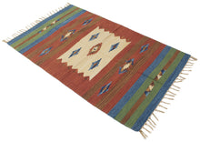 Lade das Bild in den Galerie-Viewer, 90X60 CM Autentik Kilim Kelem Original Hand Made Classic STYL - EASY TO CLEAN - DOUBLE FACE
