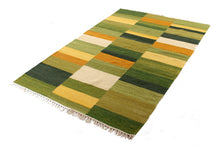 Carica l&#39;immagine nel visualizzatore di Gallery, Kilim Tapis india originale Tonum GREEN CM 230x160 - Galleria Farah1970
