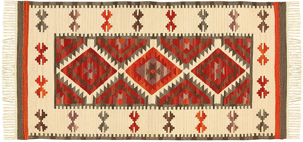 Kilim Carpets by Jalal Teppich In Kilim Zagros beige/rot 140 x 200 cm