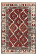 Lade das Bild in den Galerie-Viewer, Kilim Carpets by Jalal Kilim Zagros Tappeto, Lana, Rosso/Grigio, 200 X 300 cm
