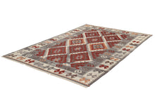 Lade das Bild in den Galerie-Viewer, Kilim Carpets by Jalal Kilim Zagros Tappeto, Lana, Rosso/Grigio, 200 X 300 cm
