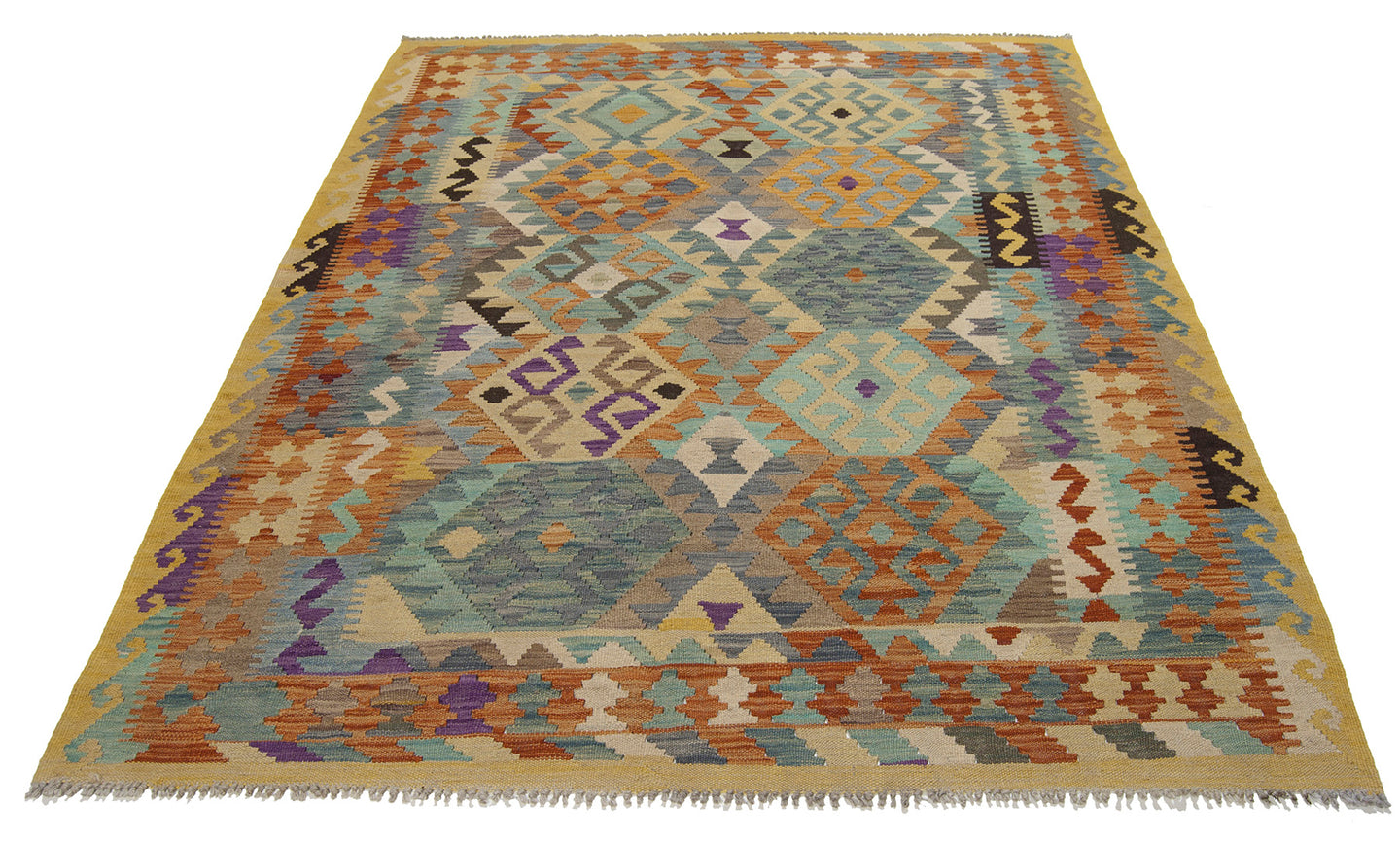 198x155 CM Autentio kilim originale fatto a mano Stile classico Facile da pulire