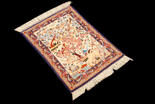 Authentic original hand knotted carpet 60x45 CM 80% Wool 20% Silk