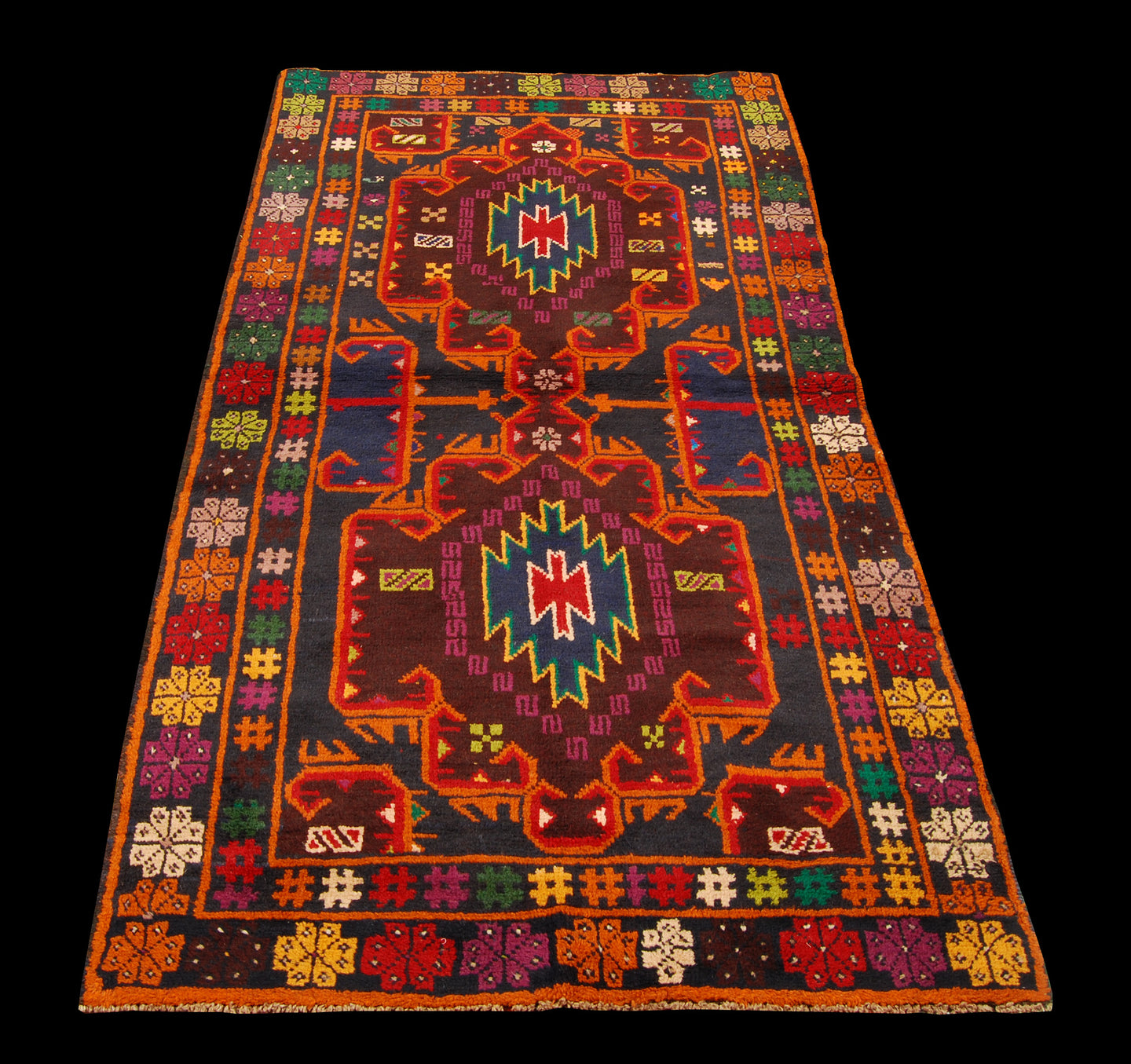 Genuine, Original Pure Wool Rug Rustic Handmad Carpet CM 198x104