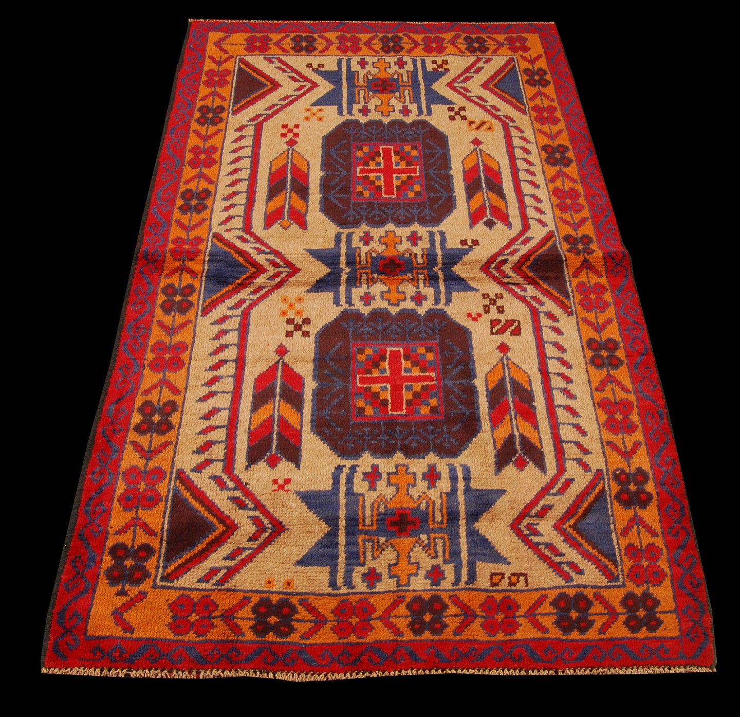 Genuine, Original Pure Wool Rug Rustic Handmad Carpet CM 185x105