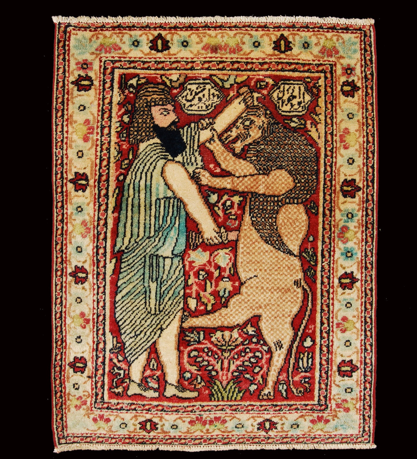 Authentic original hand knotted carpet 80x53 CM Kirman Ravar Lavar