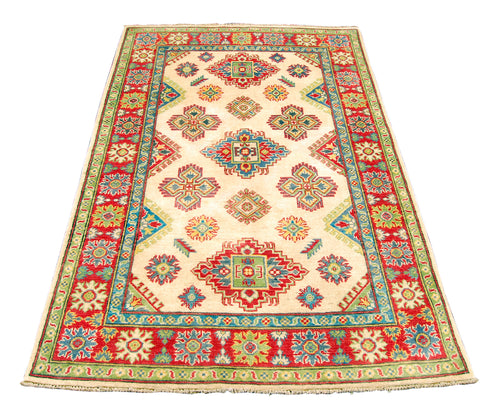 Hand knotted carpet Ghazni / Chubi Beige / Red Colors 185x120 CM