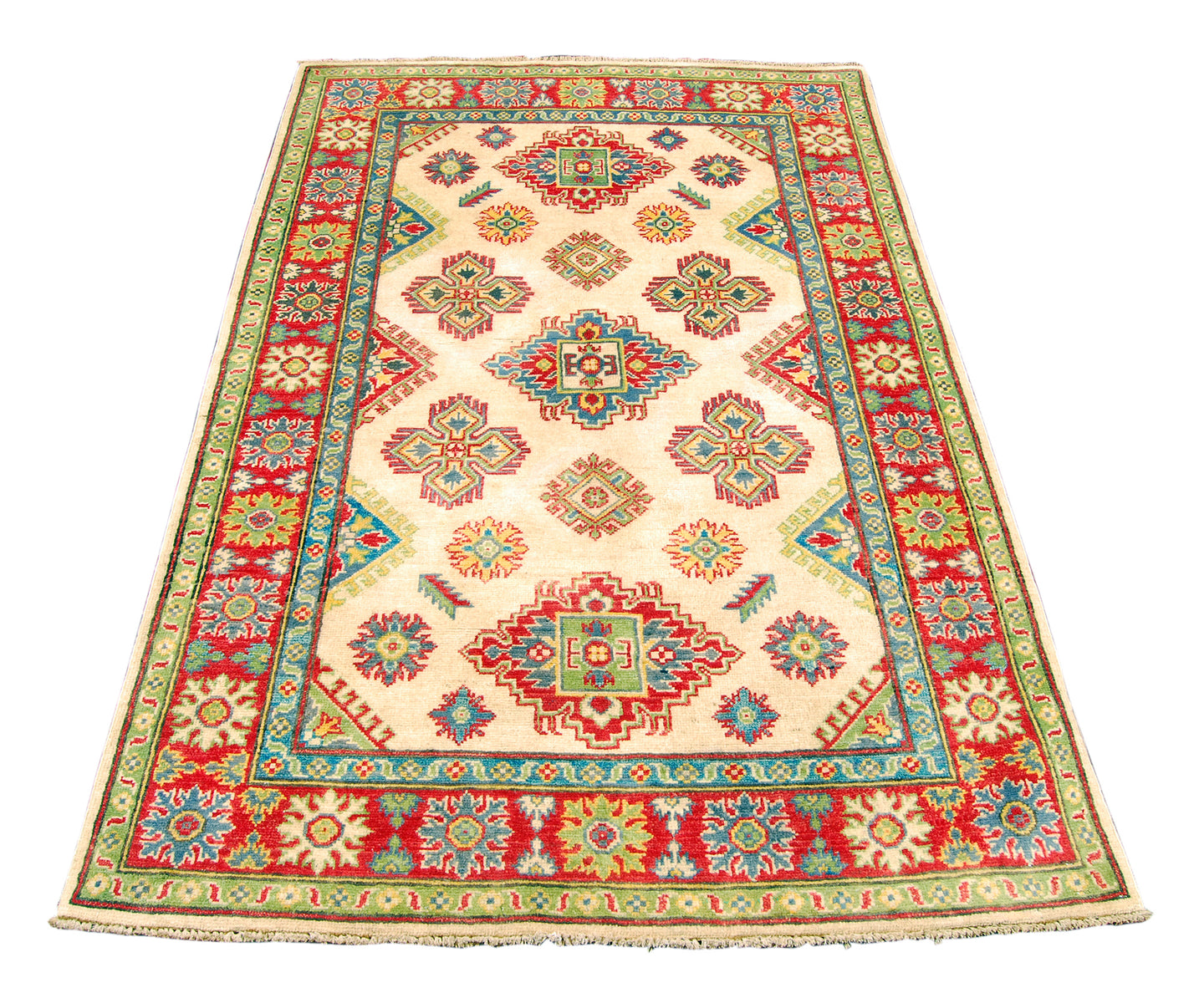 Hand knotted carpet Ghazni / Chubi Beige / Red Colors 185x120 CM