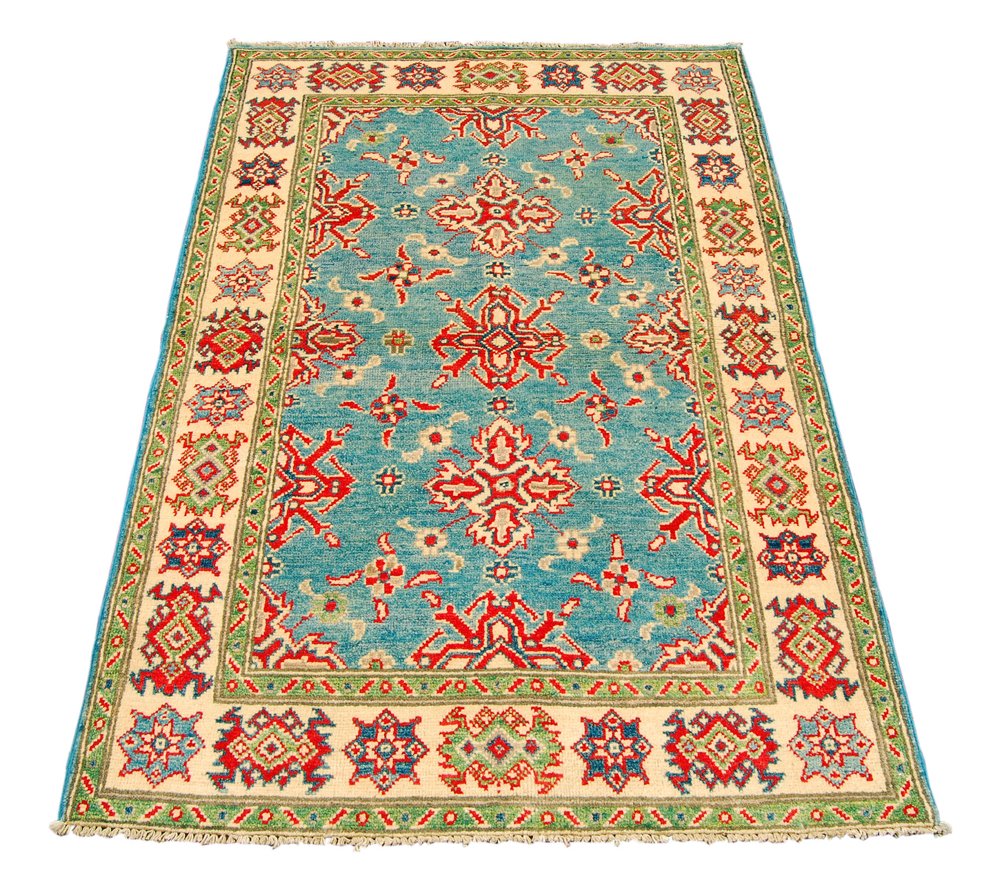 Rectangular Hand knotted carpet Ghazni Chubi Colors Green 147x97 CM