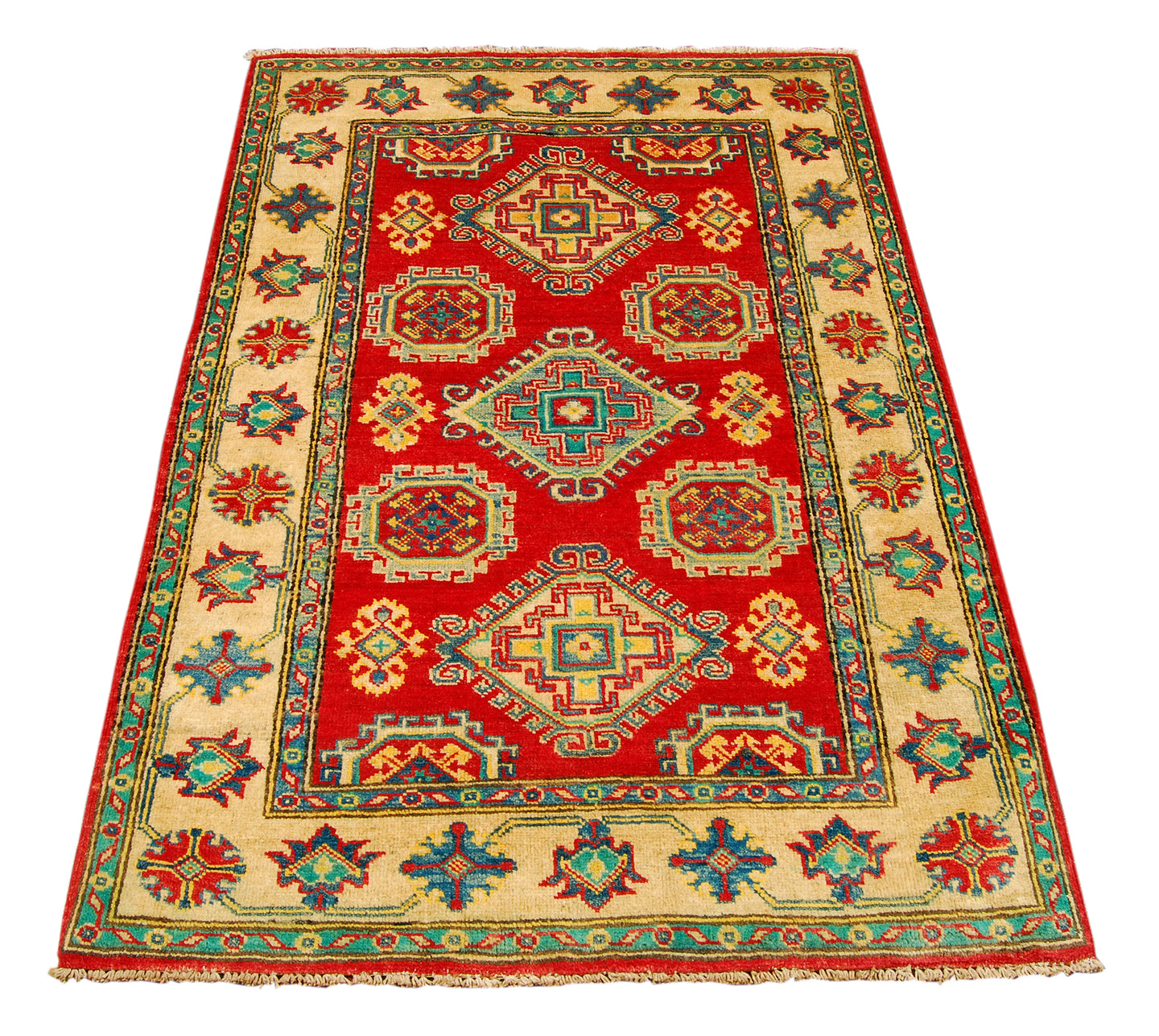 Rectangular Hand knotted carpet Ghazni Chubi Red Colors 146x100CM