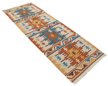 Lade das Bild in den Galerie-Viewer, kilim indiano moderno autentico originale 198x69 cm
