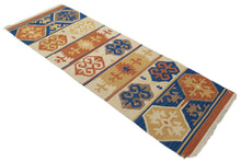 Carica l&#39;immagine nel visualizzatore di Gallery, kilim indiano moderno autentico originale 198x69 cm

