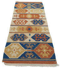 Carica l'immagine nel visualizzatore di Gallery, kilim indiano moderno autentico originale 198x69 cm
