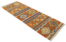 Lade das Bild in den Galerie-Viewer, kilim indiano moderno autentico originale 198x69 cm
