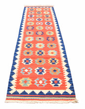 Carica l&#39;immagine nel visualizzatore di Gallery, kilim indiano moderno autentico originale 198x69 cm
